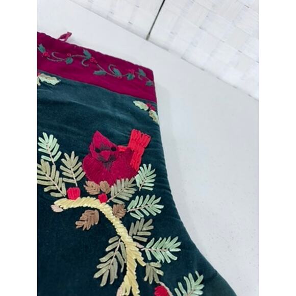 Set OF 2, Cardinal, Velvet Stockings,Embroidered,Ribbons, Christmas,Decor - Picture 3 of 6